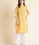 Fabclub cotton blend yarn design straight women kurti (yellow)