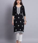 Black Colour Lukhnowi Work Long Kurti For Traditional Looks