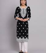 Black Colour Ethnic Lukhnowi Work Girlish Kurti For Festive Looks