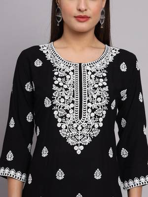 Black Colour Ethnic Lukhnowi Work Girlish Kurti For Festive Looks 2