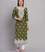 Green Colour Ethnic Lukhnowi Work Girlish Kurti For Festive Looks
