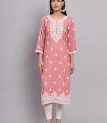 Pink Colour Ethnic Lukhnowi Work Girlish Kurti For Festive Looks