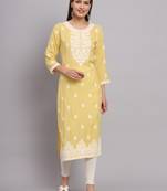 Yellow Colour Ethnic Lukhnowi Work Girlish Kurti For Festive Looks
