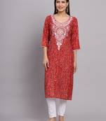 Red Colour Traditional Bandhej Designer Rajasthani Festive Kurti
