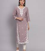Traditional Lukhnowi Work Grey Colour Ethnic Long Kurti
