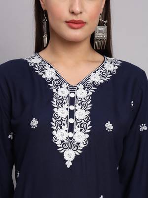 Traditional Lukhnowi Work Blue Colour Ethnic Long Kurti 2