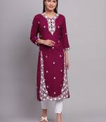 Traditional Lukhnowi Work Purple Colour Ethnic Long Kurti