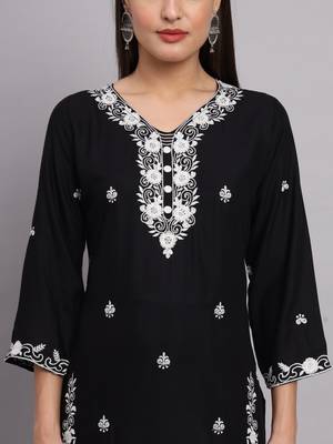 Traditional Lukhnowi Work Black Colour Ethnic Long Kurti 2
