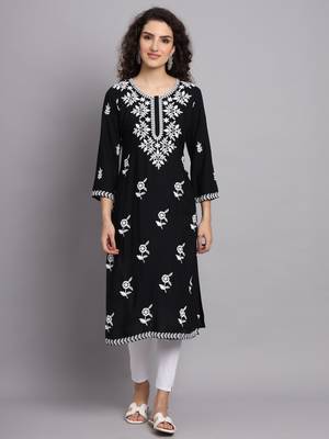 Black Colour Ethnic Luknowi Chikankari Work Kurti 1