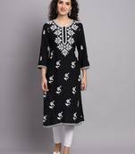 Black Colour Ethnic Luknowi Chikankari Work Kurti