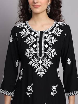Black Colour Ethnic Luknowi Chikankari Work Kurti 2