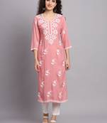 Pink Colour Ethnic Luknowi Chikankari Work Kurti