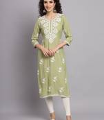 Green Colour Ethnic Luknowi Chikankari Work Kurti