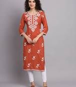 Red Colour Ethnic Luknowi Chikankari Work Kurti