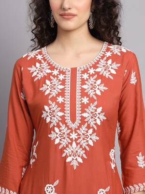 Red Colour Ethnic Luknowi Chikankari Work Kurti 2
