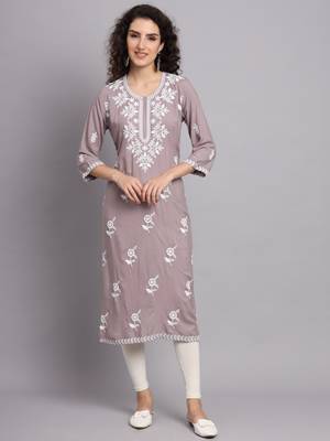 Gray Colour Ethnic Luknowi Chikankari Work Kurti 1