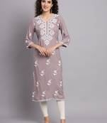 Gray Colour Ethnic Luknowi Chikankari Work Kurti