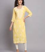 Yellow Colour Ethnic Luknowi Chikankari Work Kurti
