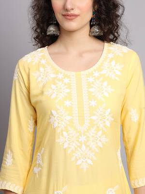 Yellow Colour Ethnic Luknowi Chikankari Work Kurti 2