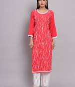 Pink Colour Ethnic Lukhnowi Chikankari Work Girlish Kurti Collection
