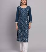 Blue Colour Ethnic Lukhnowi Chikankari Work Girlish Kurti Collection