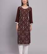 Brown Colour Ethnic Lukhnowi Chikankari Work Girlish Kurti Collection