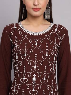 Brown Colour Ethnic Lukhnowi Chikankari Work Girlish Kurti Collection 2