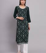 Green Colour Ethnic Lukhnowi Chikankari Work Girlish Kurti Collection