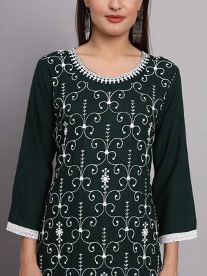 Green Colour Ethnic Lukhnowi Chikankari Work Girlish Kurti Collection 2