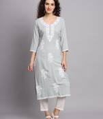 Gray Colour Smart And Traditional Festive Chikankari Work Kurti