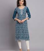 Beautiful Blue Colour Chikankari Work Traditional Festive Kurti