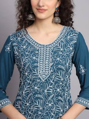 Beautiful Blue Colour Chikankari Work Traditional Festive Kurti 2