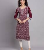 Beautiful Maroon Colour Chikankari Work Traditional Festive Kurti