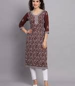 Beautiful Brown Colour Chikankari Work Traditional Festive Kurti