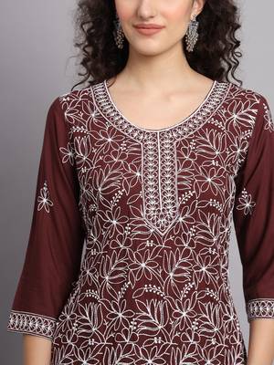 Beautiful Brown Colour Chikankari Work Traditional Festive Kurti 2
