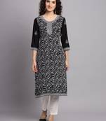 Beautiful Black Colour Chikankari Work Traditional Festive Kurti