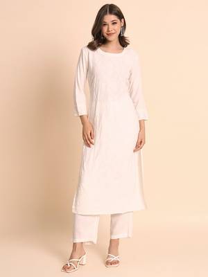 Pink Colour Ethnic Chikankari Work Fancy Girlish Kurti 1