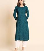 Teal Blue Colour Ethnic Chikankari Work Fancy Girlish Kurti