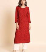 Maroon Colour Ethnic Chikankari Work Fancy Girlish Kurti