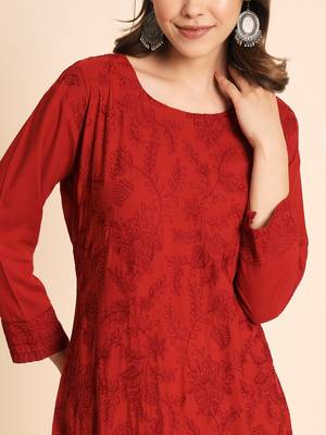 Maroon Colour Ethnic Chikankari Work Fancy Girlish Kurti 3