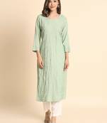 Pista Colour Ethnic Chikankari Work Fancy Girlish Kurti