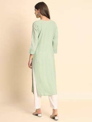 Pista Colour Ethnic Chikankari Work Fancy Girlish Kurti 2
