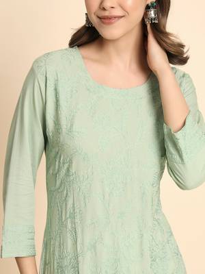 Pista Colour Ethnic Chikankari Work Fancy Girlish Kurti 3