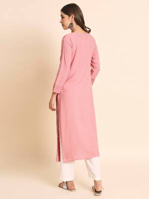 Pink Colour Ethnic Chikankari Work Fancy Girlish Kurti 2
