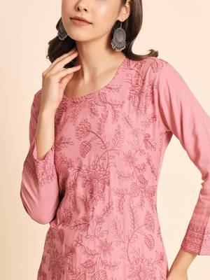 Pink Colour Ethnic Chikankari Work Fancy Girlish Kurti 3
