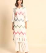Ethnic Floral Work Chikankari Embroidered Off White Colour Rayon Fabric Kurti