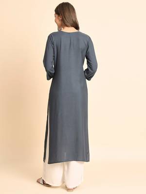 Grey Colour Chikankari Embroidery Rayon Kurti 2