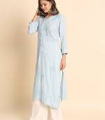 Sky Blue Colour Ethnic Chikankari Embroidery Work Rayon Kurti