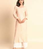 Peach Colour Ethnic Chikankari Embroidery Work Rayon Kurti