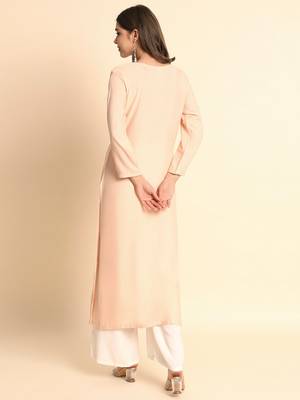 Peach Colour Chikankari Embroidery Rayon Kurti 2
